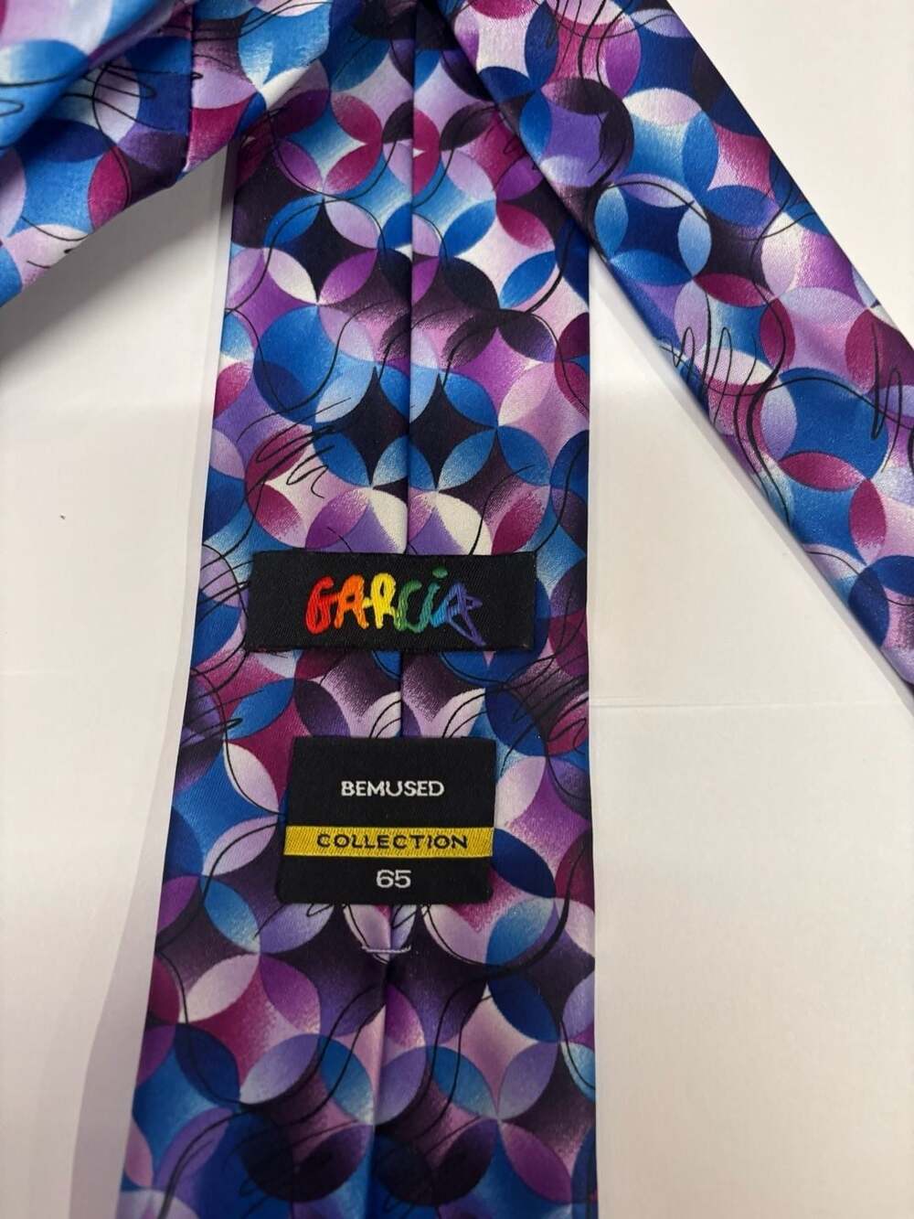 J. Garcia Bemused Collection 65 Purple and Blue Geometric Circles Men's Tie